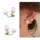 French Light Luxury Pink Tulip Flower Pearl Stud Earrings For Women Korean Zircon Exquisite Earring Party Christmas Jewelry Gift