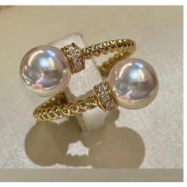 Temperament Double Imitation Pearl Open Ring Twist Gold Color Band New Fashion Women's Accessories Wedding Jewelry 2023