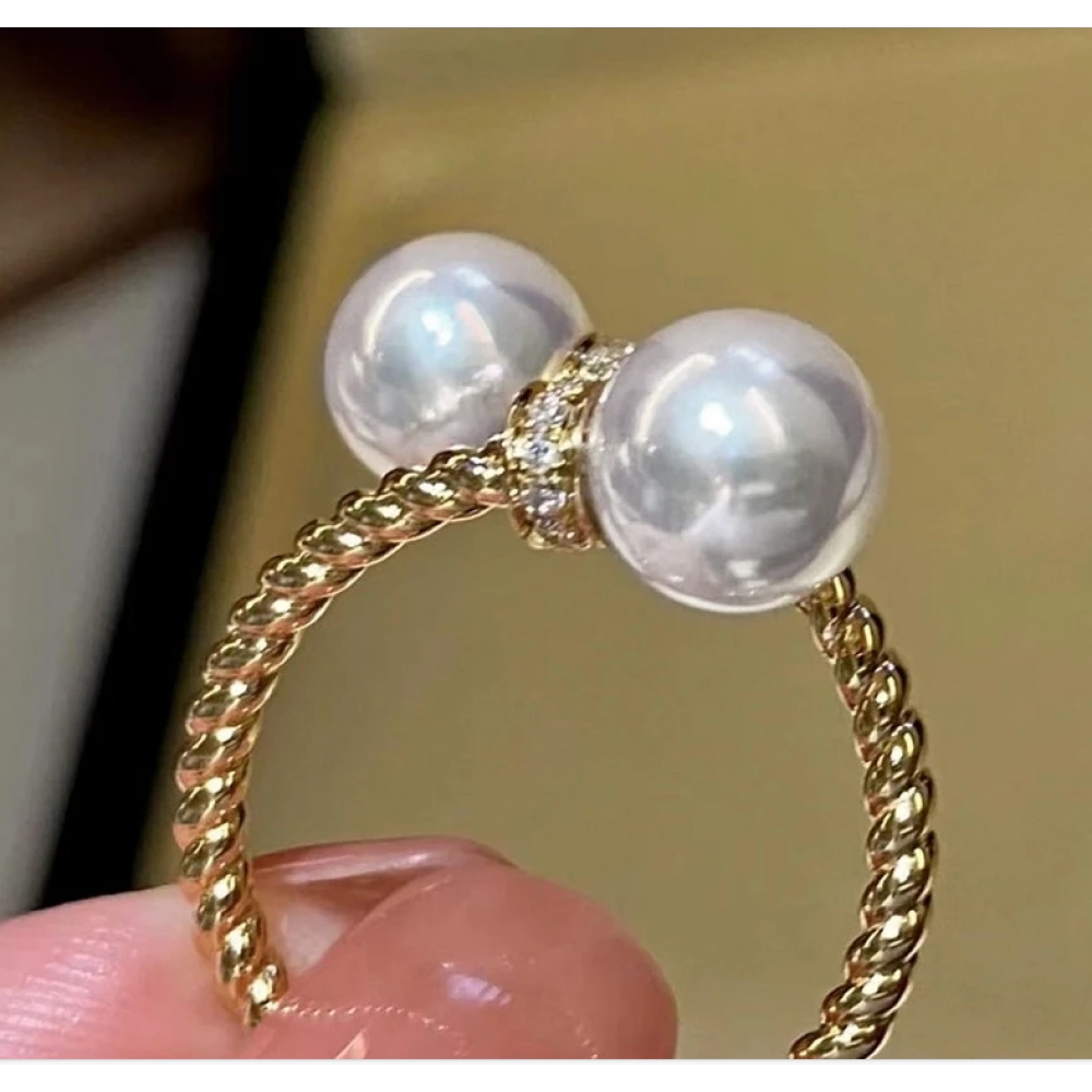 Temperament Double Imitation Pearl Open Ring Twist Gold Color Band New Fashion Women's Accessories Wedding Jewelry 2023