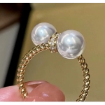 Temperament Double Imitation Pearl Open Ring Twist Gold Color Band New Fashion Women's Accessories Wedding Jewelry 2023