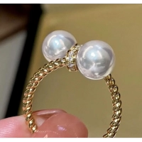 Temperament Double Imitation Pearl Open Ring Twist Gold Color Band New Fashion Women's Accessories Wedding Jewelry 2023