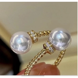 Temperament Double Imitation Pearl Open Ring Twist Gold Color Band New Fashion Women's Accessories Wedding Jewelry 2023