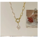 1pcs Gold-color Necklace Hip Hop Style Faux Imitation-pearl Pendant Handmade Curved Needle Sewable Fashion Jewelr