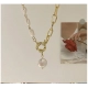 1pcs Gold-color Necklace Hip Hop Style Faux Imitation-pearl Pendant Handmade Curved Needle Sewable Fashion Jewelr