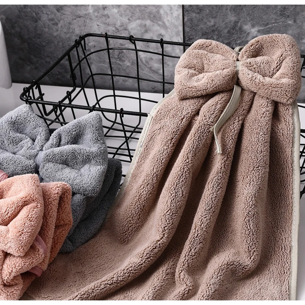 Bowknot Hand Towels for Kitchen Bathroom Coral Velvet Microfiber Soft Quick Dry Absorbent Cleaning Cloths Home Sauna Terry Towel